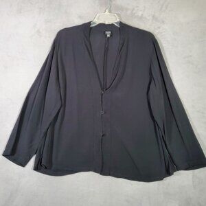EILEEN FISHER Blouse Womens 2X Black Button V Neck Lagenlook Capsule Minimal